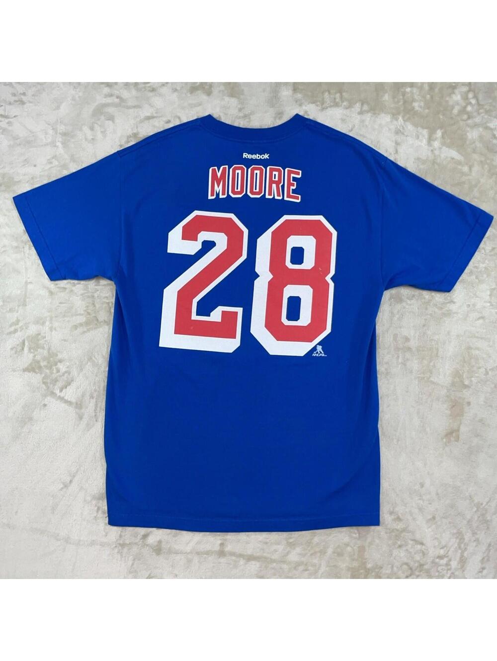 Reebok NHL New York Rangers Dominic Moore #28 Blue Shirt Large Stanley Cup SLD